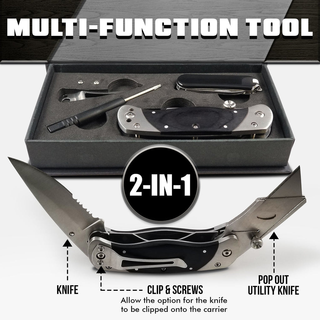 Premium Utility Knife, Folding Pocket Knife Combo, Box Cutter, Heavy Duty Dual Blades W/Belt Clip Gift Set for Dad Carpenter or Construction Worker