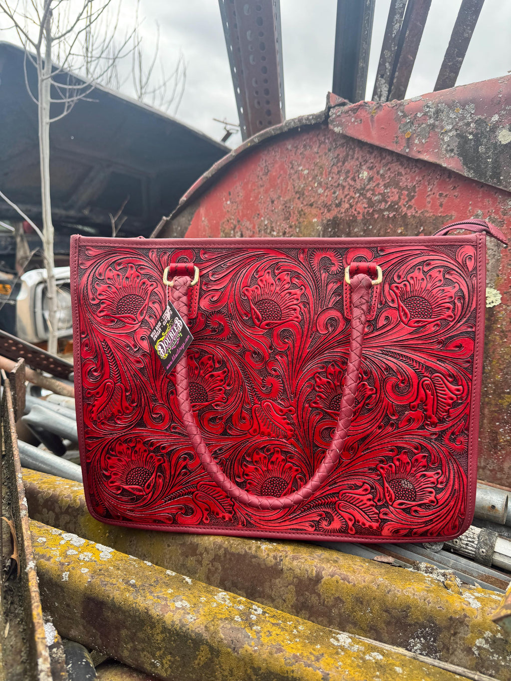 Deep Cherry Red Speedy Western Genuine Leather Barrel Bag Purse or Briefcase