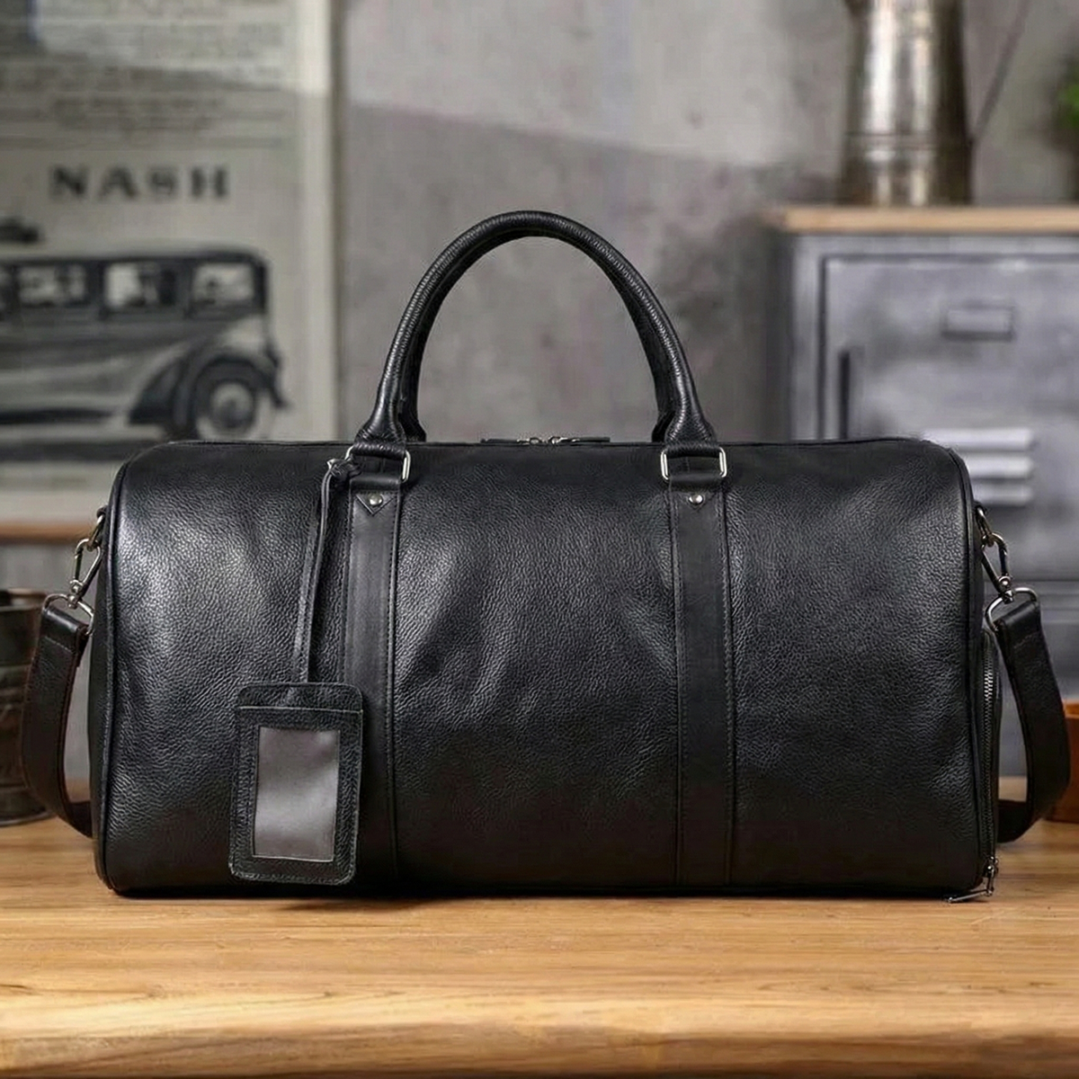 Handmade Full Grain Leather Carry-on Bag, Vintage Men's Travel Duffle & Gym Bag